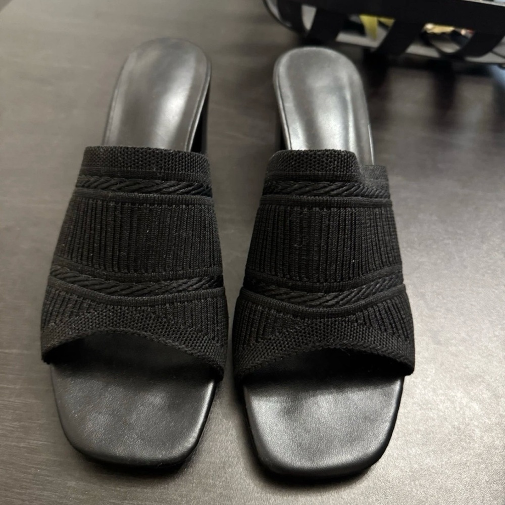 SHEIN Black Mules with Decorative Stitching